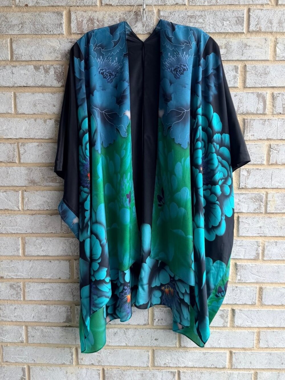 Cocoon House 100% Silk Tropical Floral Short Sleeve Open Front Cover Up One Size